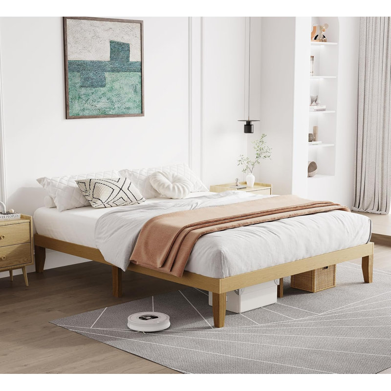 Solid Wood Bed Without Headboard, King