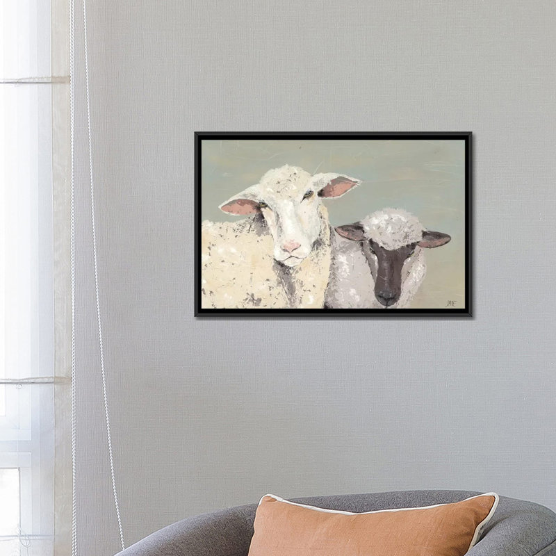 « doux agneaues i », reproduction sur toile, H 18 po x l 26 po x P 1,5 po, Toile avec cadre noir, Pas de tapis