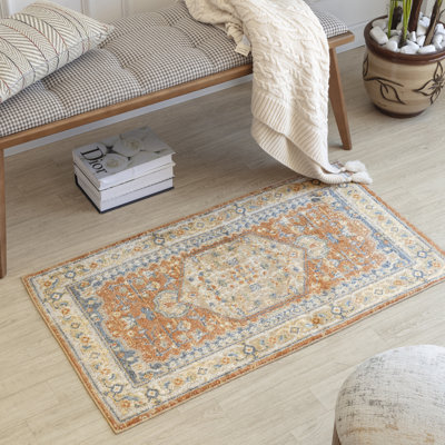 Machine Washable Traditionnal Boho Burnt Orange Area Rug