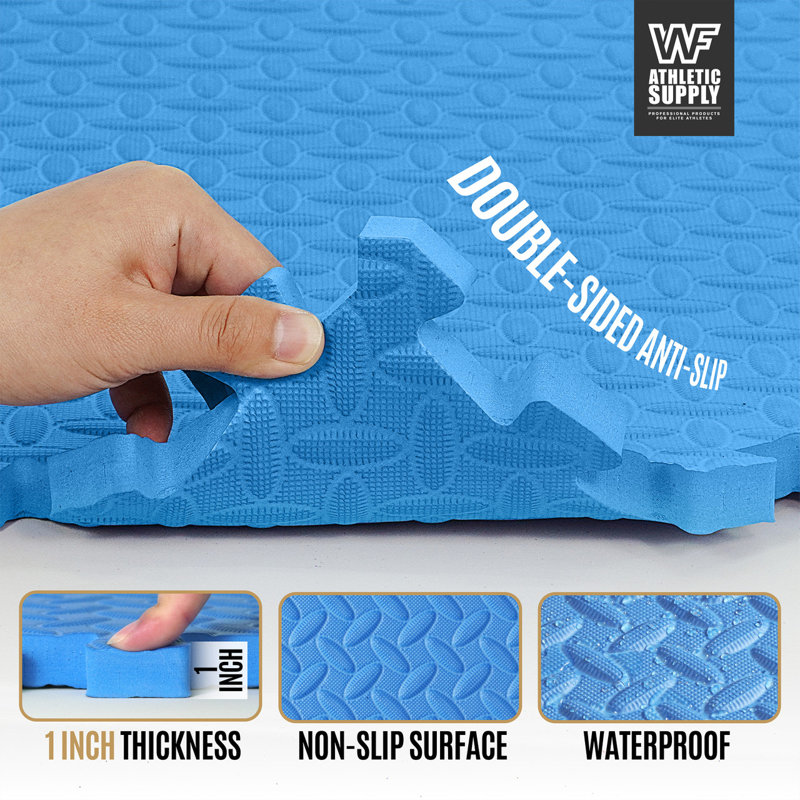 CAP Interlocking Exercise Foam Mats, 72 SQ.FT Diamond, TATAMI, T-Pattern 1-Inch Thickness Tiles, Blue-Diamond