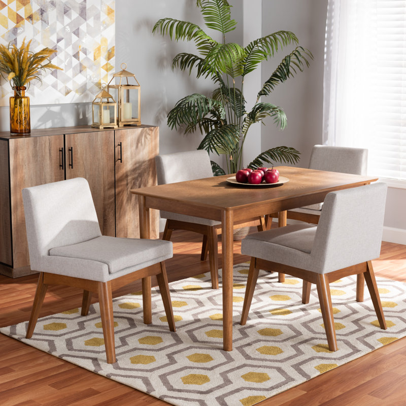 Ensemble de salle à manger 5 pièces en tissu gris foncé Klimek, Beige