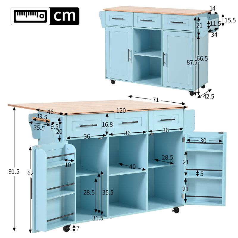 Wood Kitchen Island, Blue