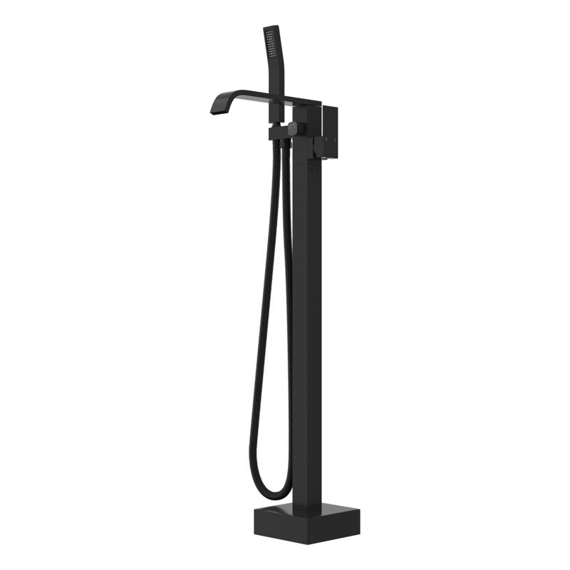 Bec de baignoire au sol avec inverseur et douchette, Noir mat