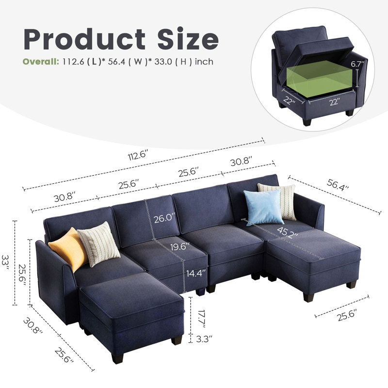 Canapé modulaire 6 pièces rembourré, Velours bleu marine