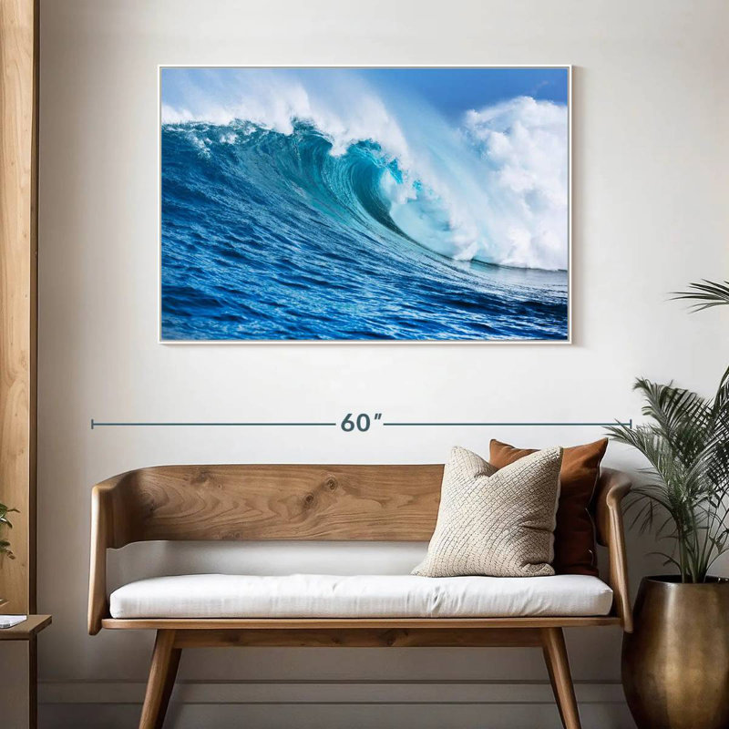 Grande vague, Cadre flottant blanc, 46 po x 31 po