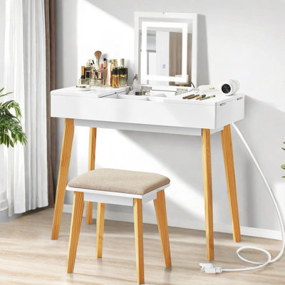 Ensemble de coiffeuse Naiyeli avec miroir escamotable et 3 lumières DEL