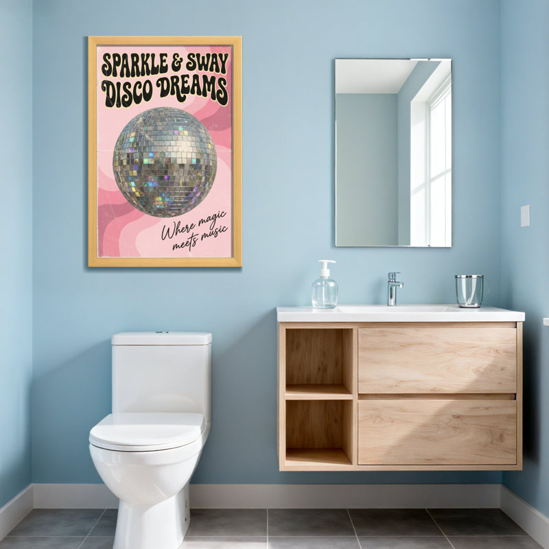 Mode, fond rose, boule disco, étincelle, musique magique, H 24 po x l 36 po, Toile tendue, Ne s’applique pas