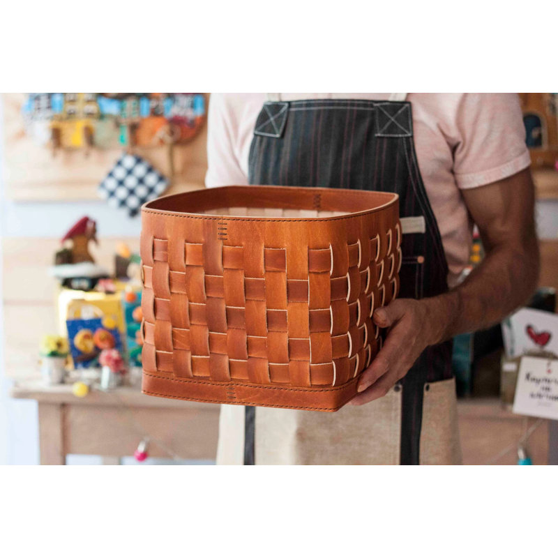Gracie Oaks Leather Decorative Basket