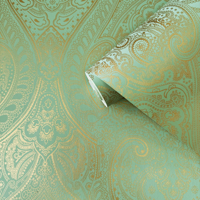 Rouleau de papier peint zen, Vert/doré