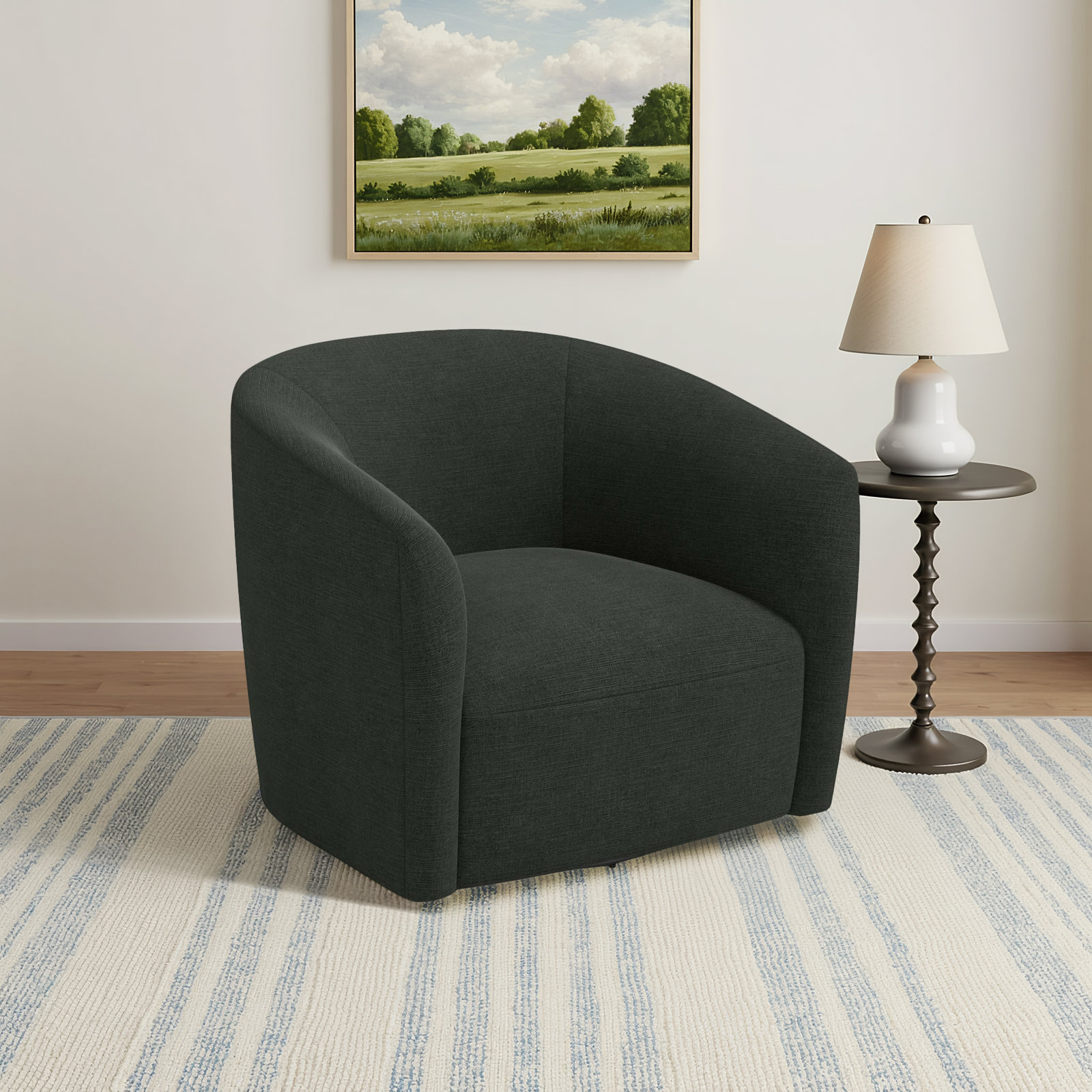 Marita 32" Barrel Chair, Classic Black Linen
