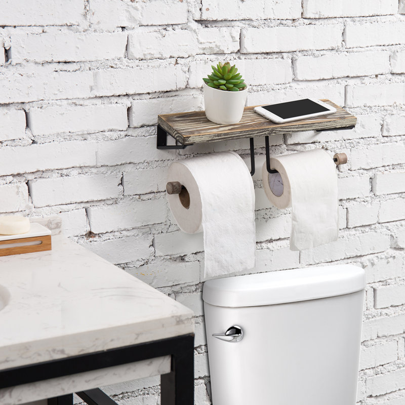 Wall Mounted Toilet Paper Holder, Torched Wood