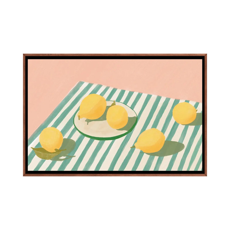 Citrons et rayures - reproduction d'art murale encadrée, H 18 po x l 26 po, Reproduction encadrée sans passe-partout, Brun