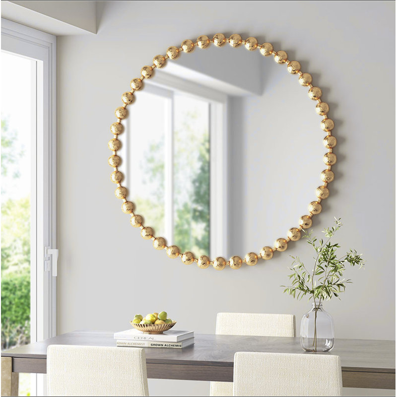 Miroir mural perlé, Doré, 36" x 36"