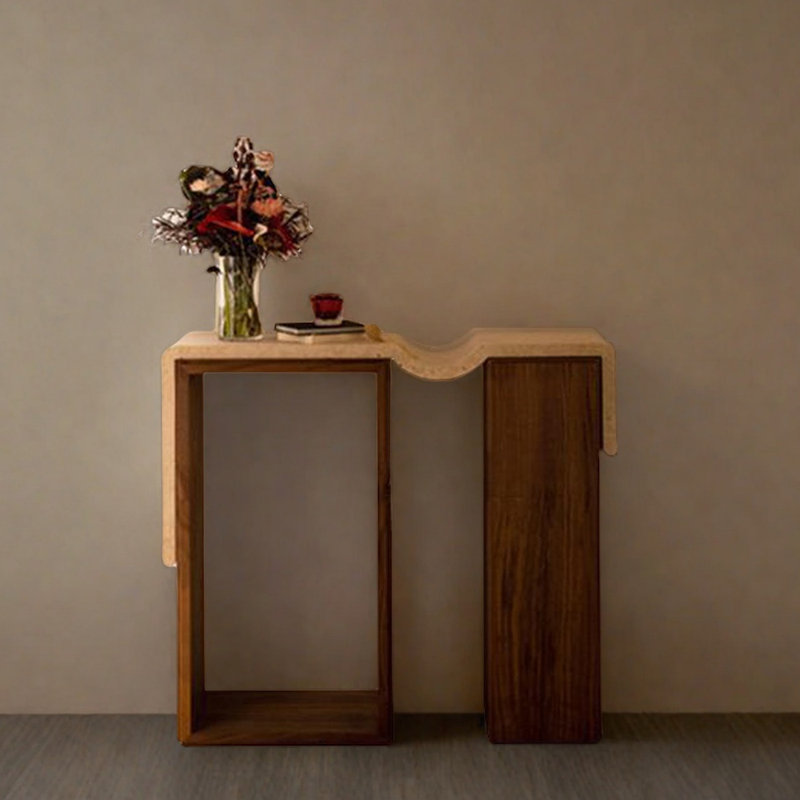 Console Mid-Century moderne en bois massif, H 33,5 po x l 39,4 po x P 13,8 po
