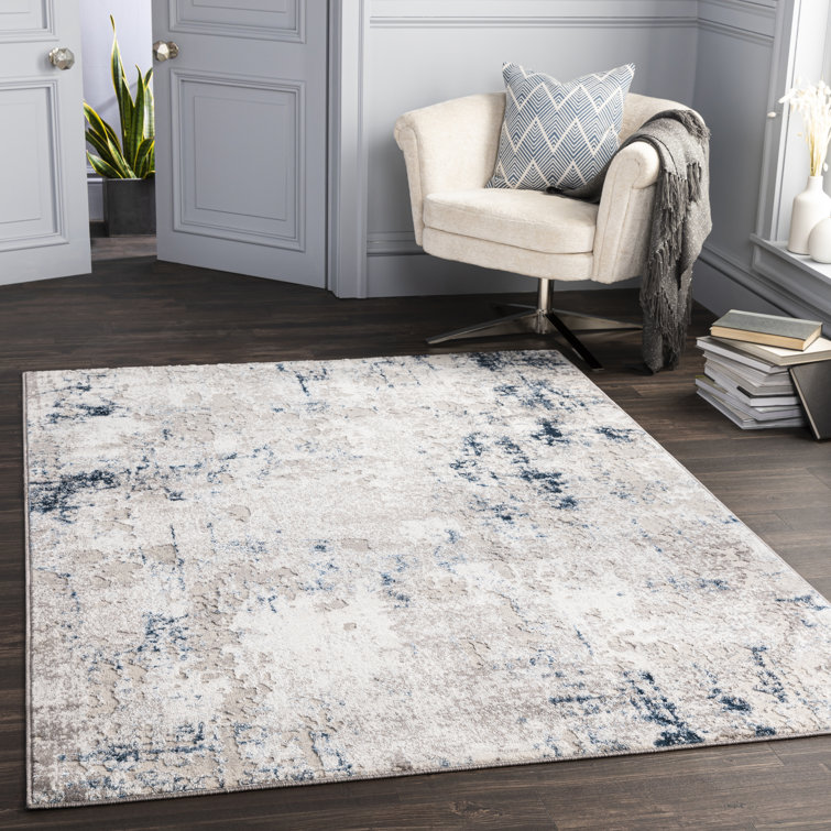 Addilyn Machine Woven Abstract Dark Blue/Beige Area Rug