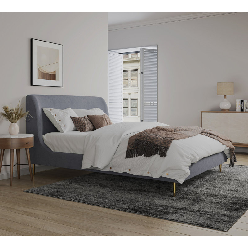 Heather Upholstered Bed, Queen, Gray