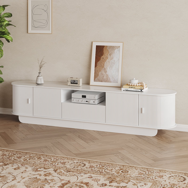 86.6" Curved Tv Stand, White