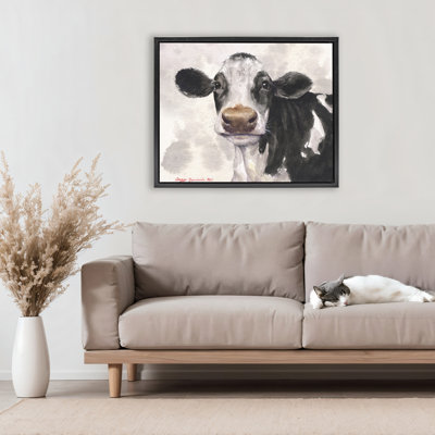 Cute Cow with Abstract Background Floating Frame, design by George Dyachenko