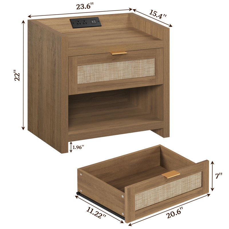 Possing 23.6'' W Nightstand, Brown