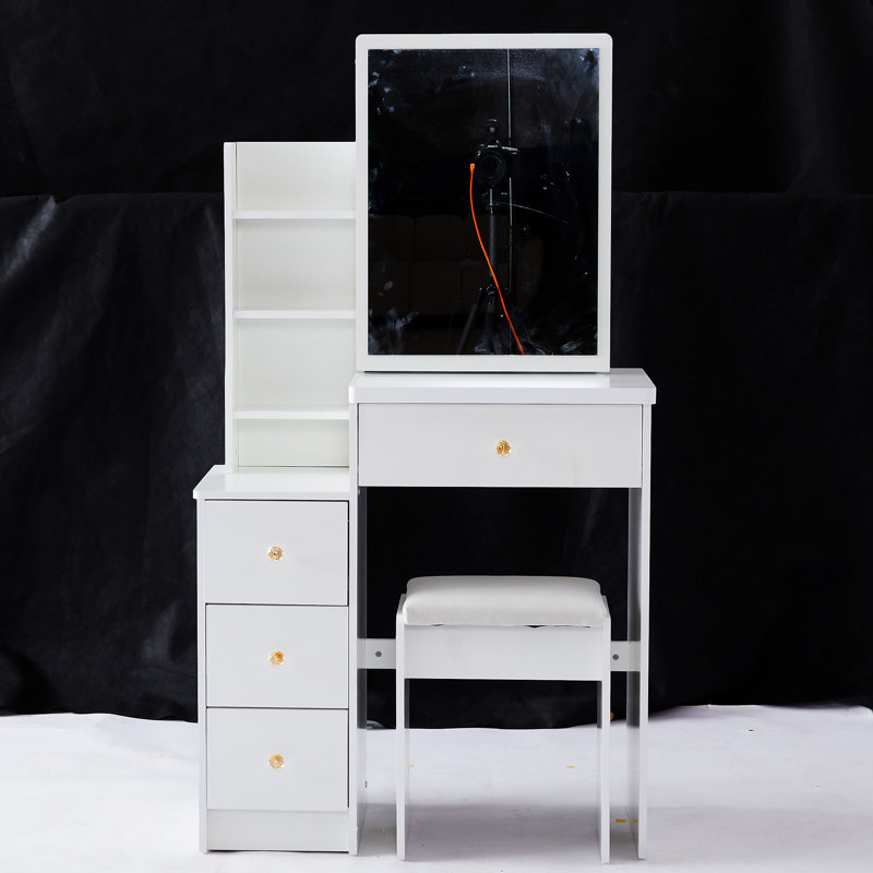Petit meuble-lavabo 29,2 po avec tabouret de chevet et tabouret rembourré, Blanc