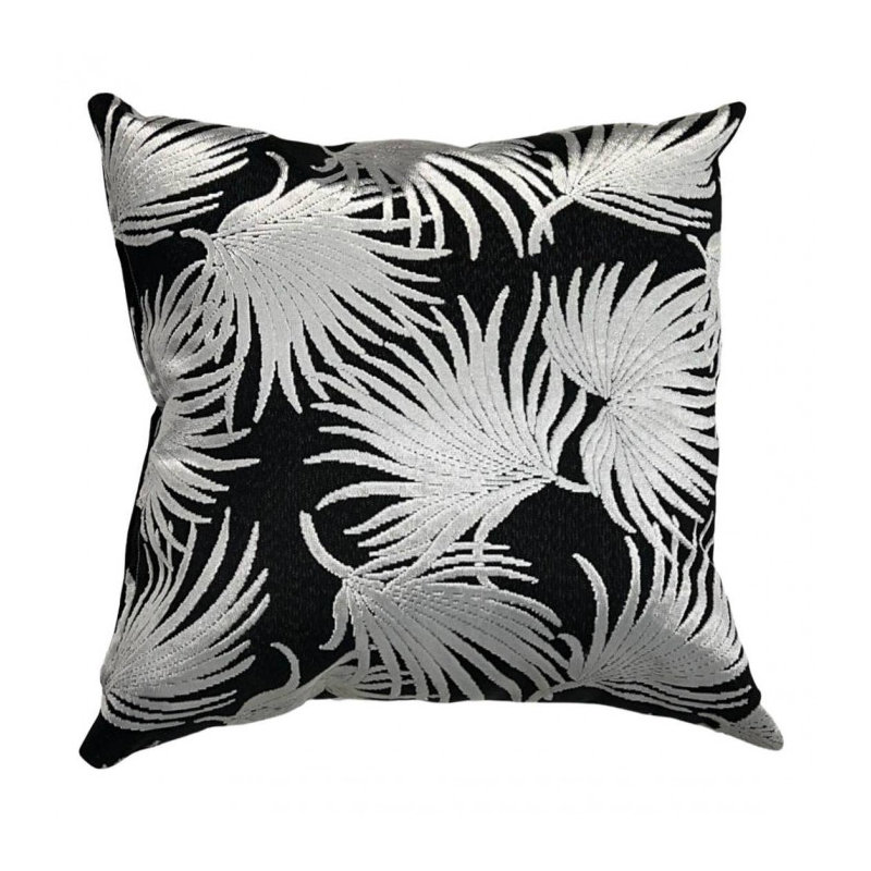 Coussin décoratif en velours, Motif floral blanc / noir, 20 po x 20 po
