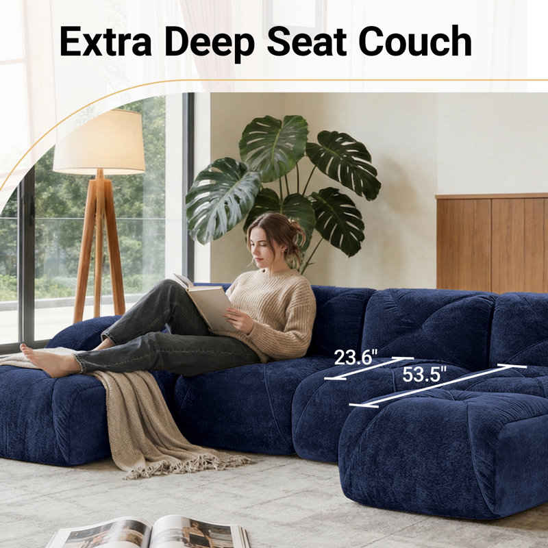 Canapé modulaire Boneless, Velours bleu