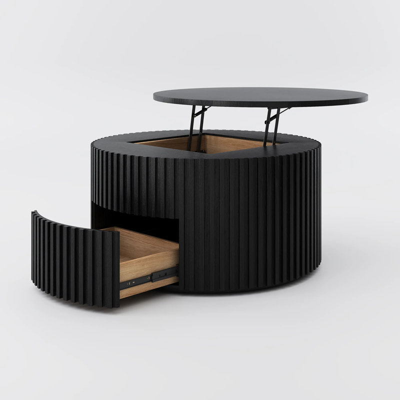 Silva - Lifting Top Round Coffee Table, Black, 17.72" H x 39.37" L x 39.37" W