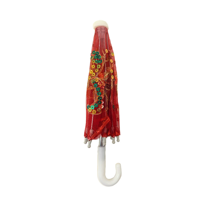 Pack Of 6 Mini Lace Umbrella Parasols With Sequins - Delicate Dolls Size Decorative Small Umbrella For Weddings, Baby Showers, Parties And Events - 11.6 Inch Diameter