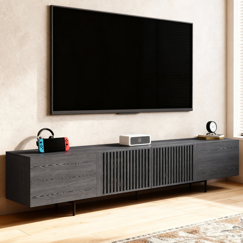 70.87 Inch Black Tv Stand For Tvs Up To 80 Inches With Storage, 21.65" H x 70.87" L x 15.75" D
