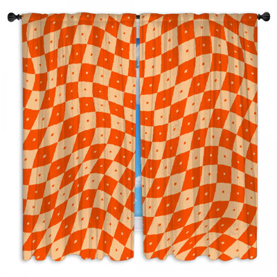 Rideaux obscurcissant orange et beige à carreaux transparents et obscurcissants - 2 panneaux