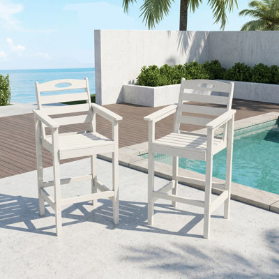 Set of 2 HDPE All-Weather Patio Bar Stools Outdoor Tall Adirondack Bar Chairs with Arms