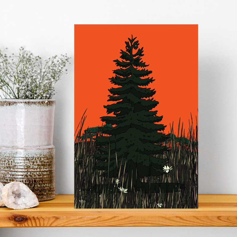 Arbre au crépuscule, paysage audacieux de pin, H 18 po x l 12 po