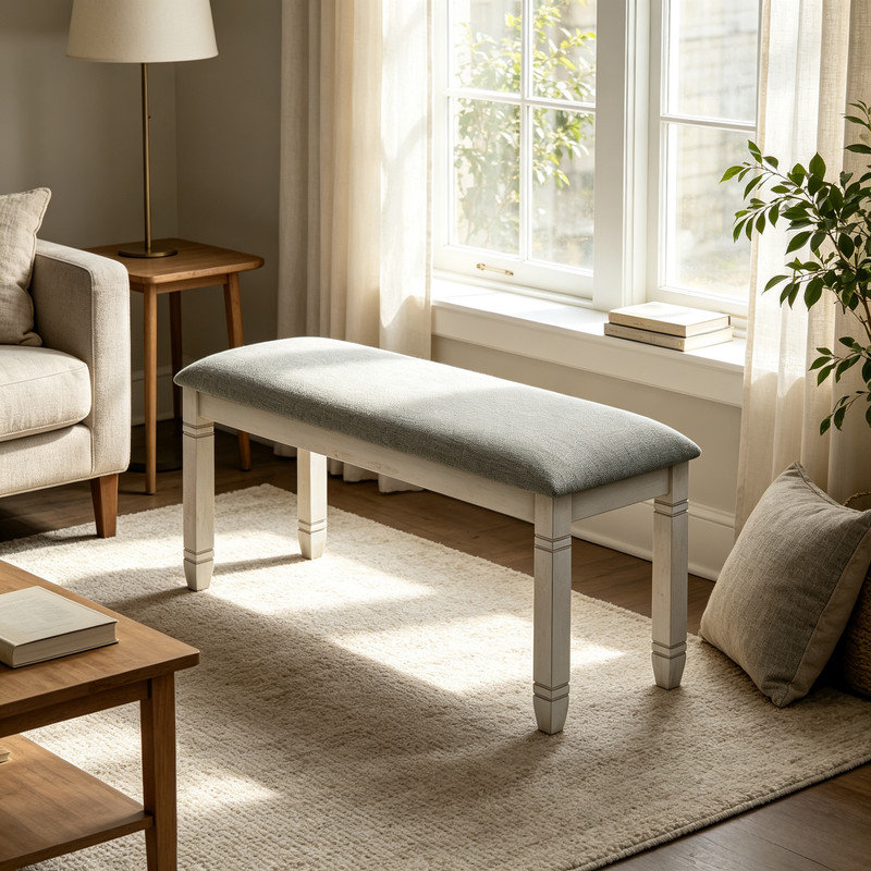 Banc transitionnel rectangulaire rembourré, banc de siège rembourré en mousse grise de 41 pouces, banc d'appoint robuste à pieds en bois massif, banc de salle à manger polyvalent pour salle à manger avec capacité de poids de 300 lb