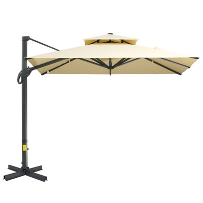 10Ft Offset Patio Umbrella, Hanging Cantilever Umbrella, Square Shape, Aluminum Cross Base, Tilt, 360-Degree Rotation