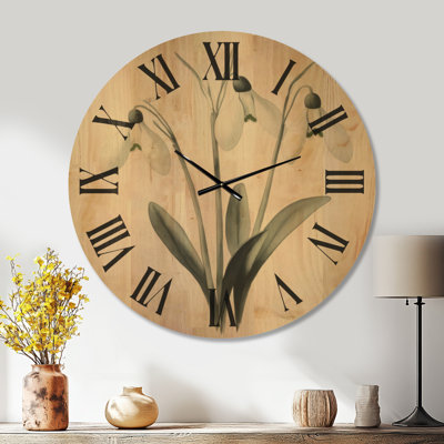 Horloge murale surdimensionnée en bois beige « Trois tiges de perce-neige » - Motif cottage