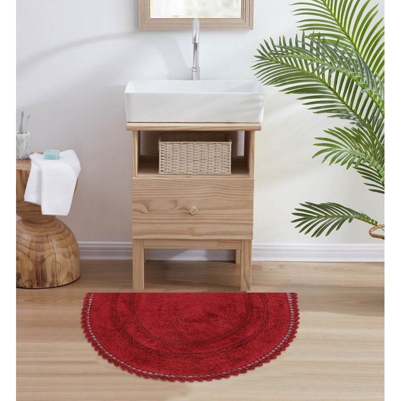 Akifumi 100% Cotton Non-Slip Bath Rug, Wine Red
