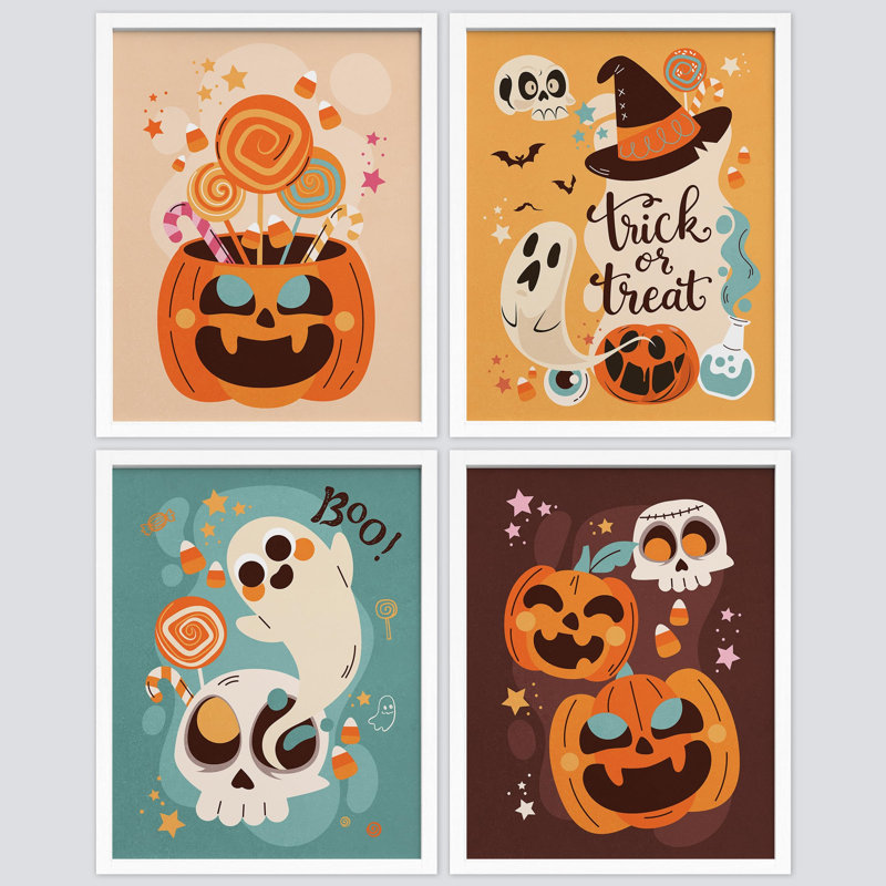 «Cute Halloween Ghost Jack O 'Lantern Candy», impression sur papier, 4 pièces, Blanc, H 14 po x l 11 po