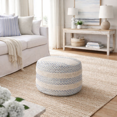Lebo Modern Farmhouse Striped Handmade Upholstered Ottoman Pouf