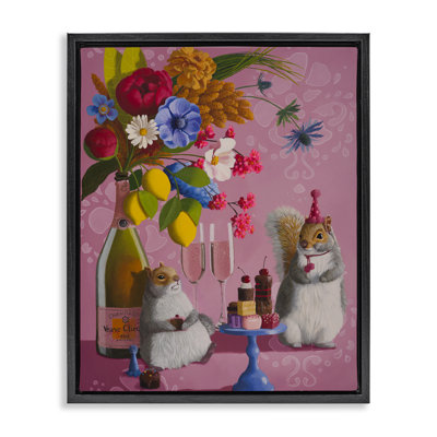 Party Hat Squirrels & Bouquet Floating Frame, design by Heather Gauthier