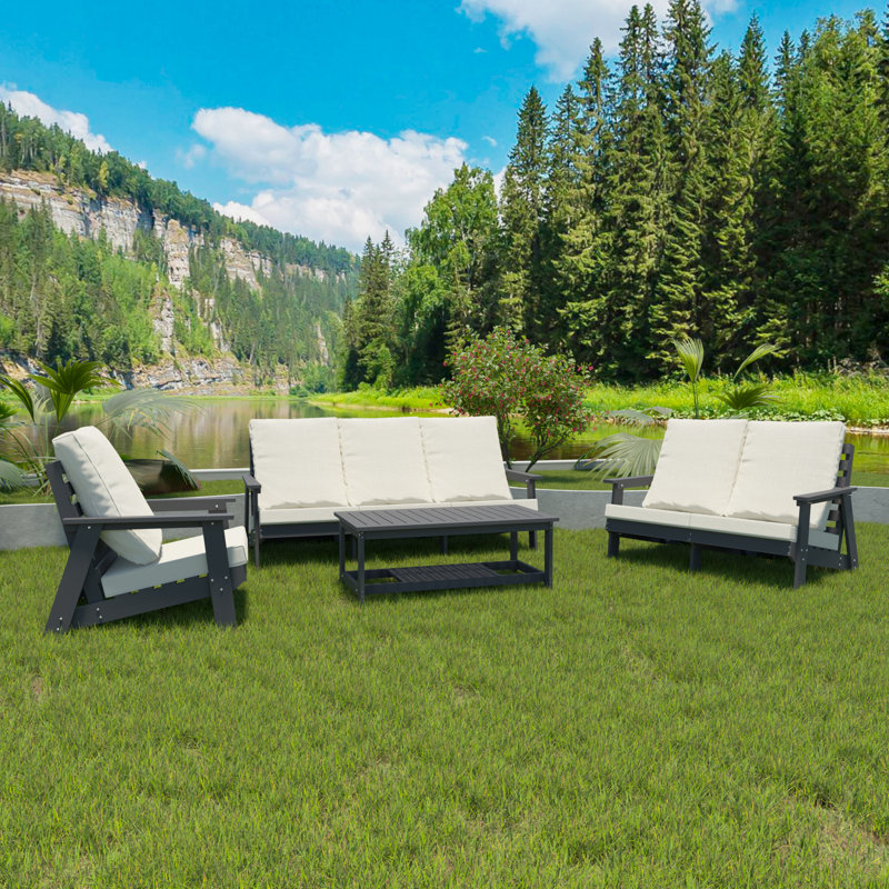 Marcial HIPS Outdoor 3-Seater Sofa, White/Gray
