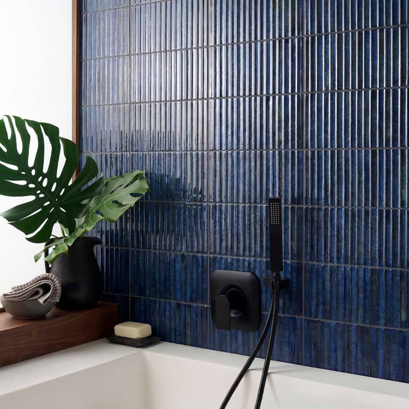 Curve Fluted 6X12 3D Glossy Ceramic Tile, Blue