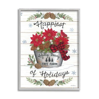 «Happest Of Holiday», motif granuleux, bouquet de poinsettia rustique noir, estampe numérique, art texturé par Deb Strain