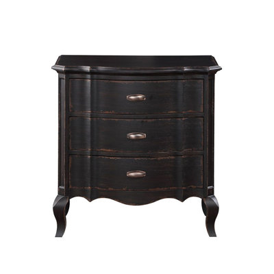 3 Drawers Wooden Nightstand In Antique Black