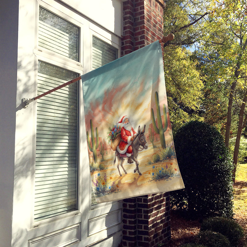 Père Noël sur un drapeau de maison de Noël Burro, House Size, Santa Riding a Burro