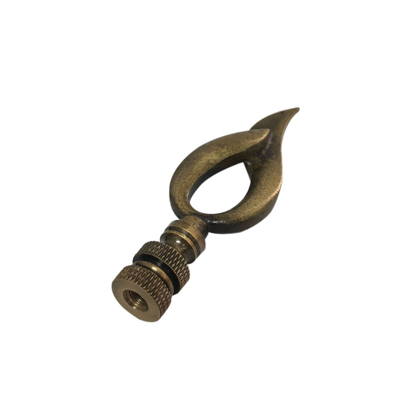 Modern Flame Lamp Finial, Antique Brass