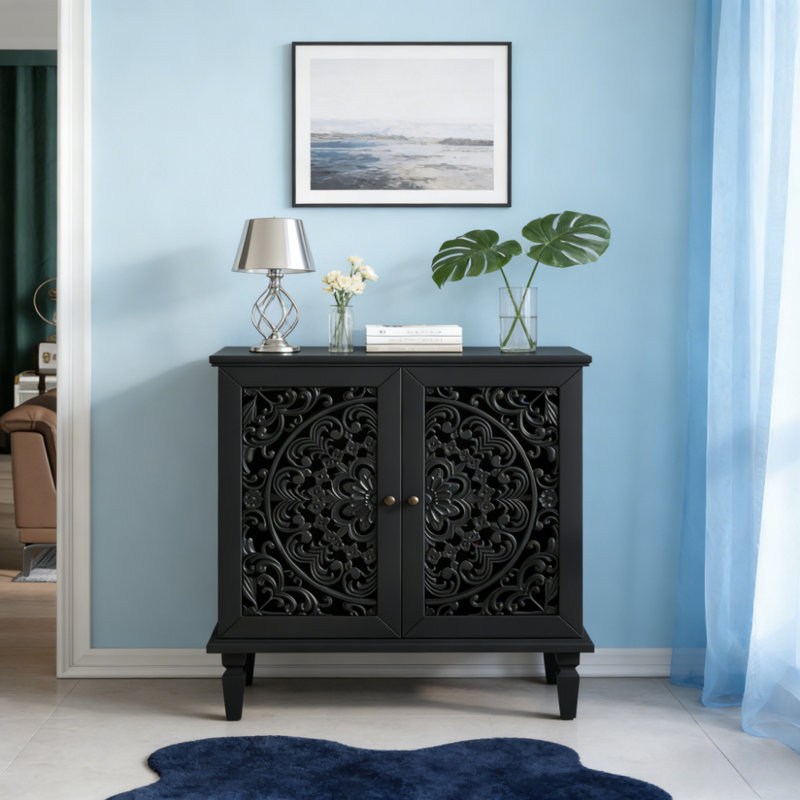 Vintage Hollow-Carved Accent Cabinet, Black