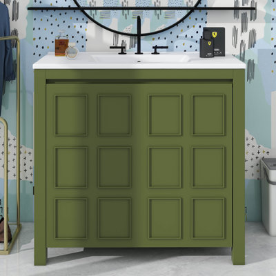 Meuble-lavabo 36 po, meuble-lavabo de ferme avec lavabo en céramique, ensemble de rangement pour salle de bain