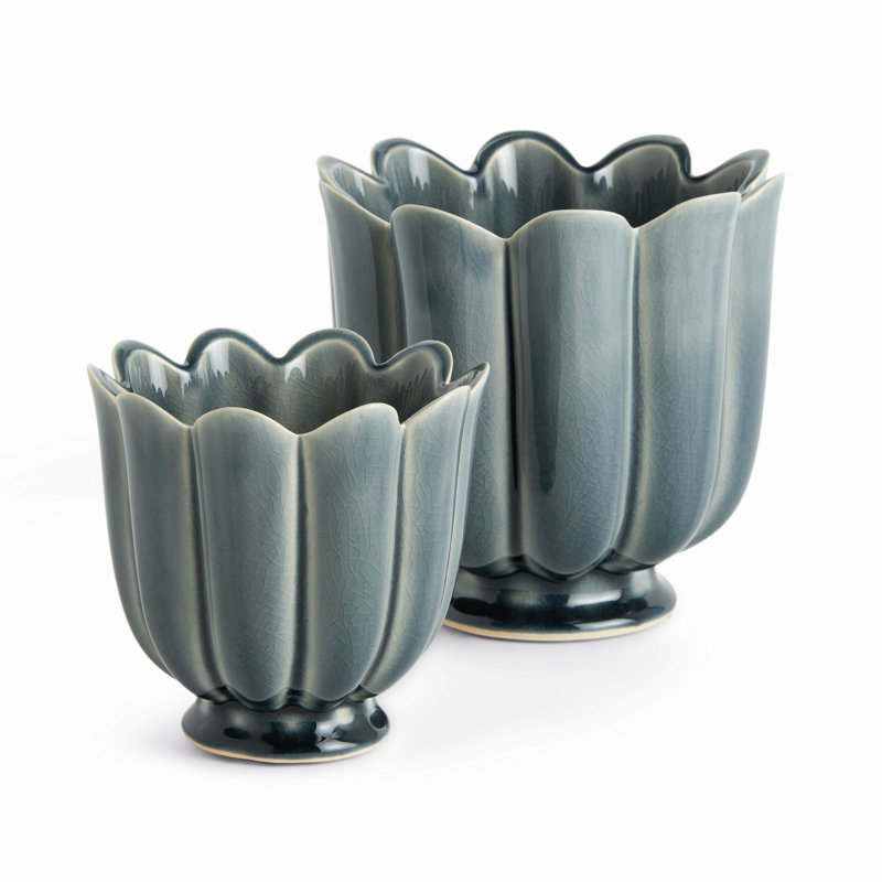 Petale Reactive Glaze Footed Pots in Teal, Teal