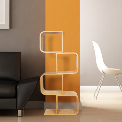 S-Shaped Geometric Modern Bamboo Bookshelf