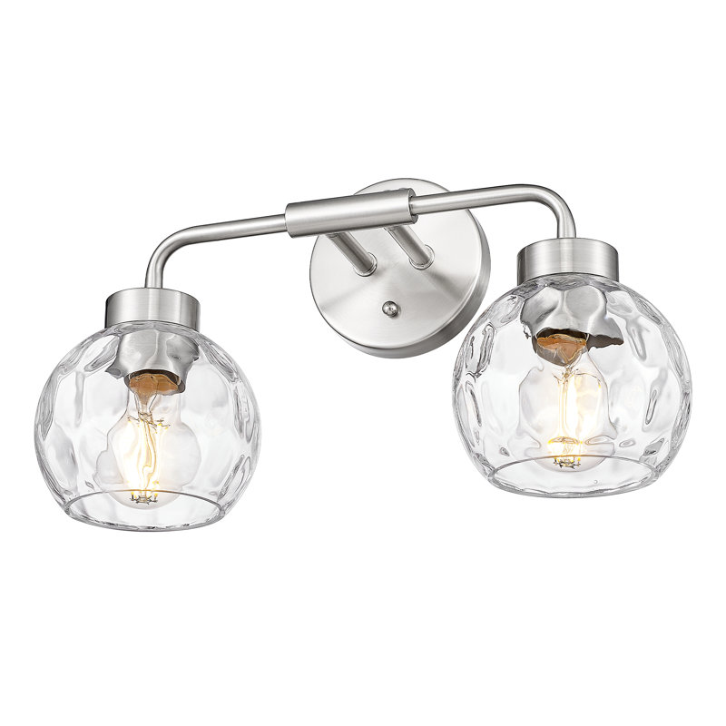 Éclairage pour meuble-lavabo de salle de bain 2 lumières avec verre globe ondulé, nickel brossé, Nickel brossé, Deux lumières